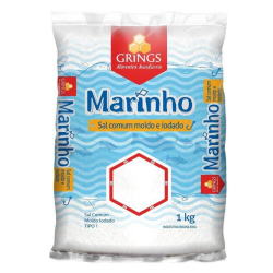 Sal (marinho) comum moído e Iodado - Pacote 1kg - Grings