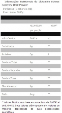 Glutamine Science Recovery 1000 Powder - Pote 1Kg - Performance Nutrition